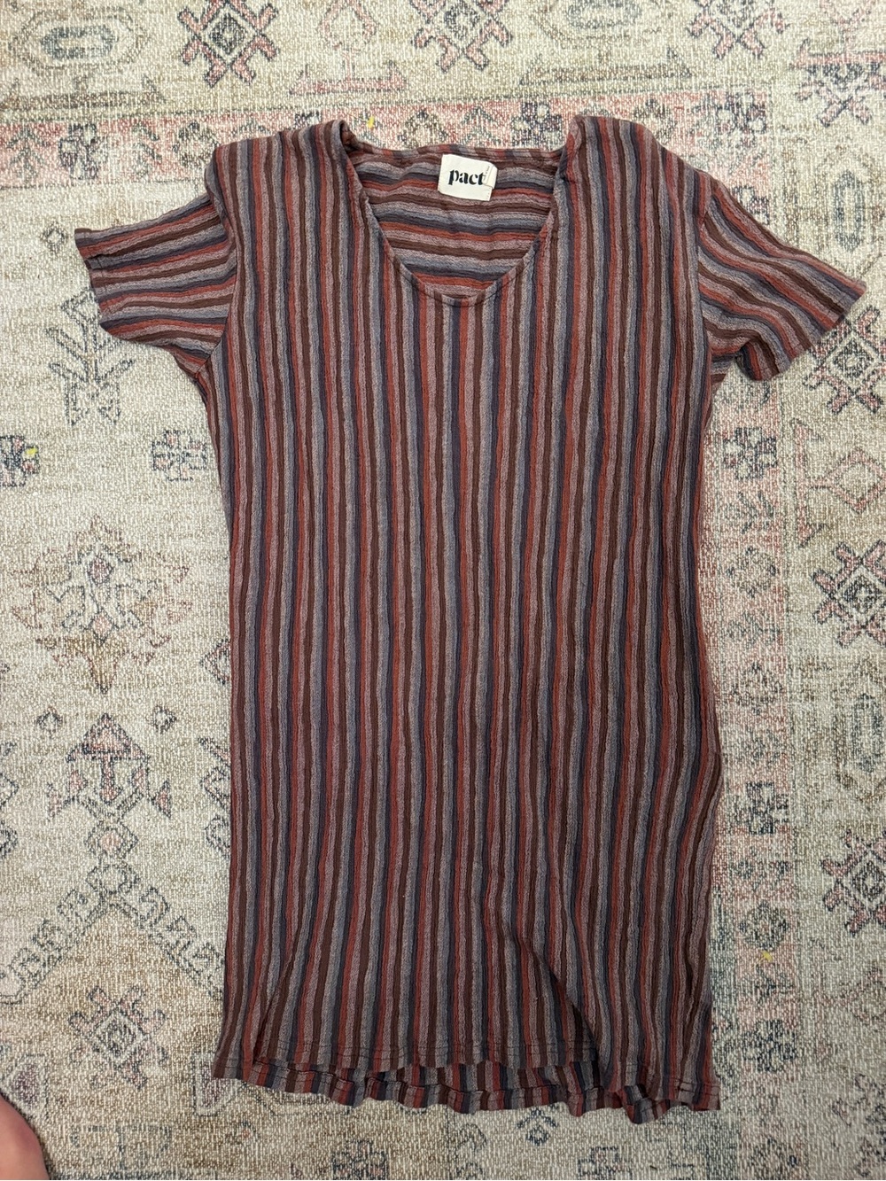 Pact Striped Short Sleeve Mini Dress in Rust, Gray & Blue